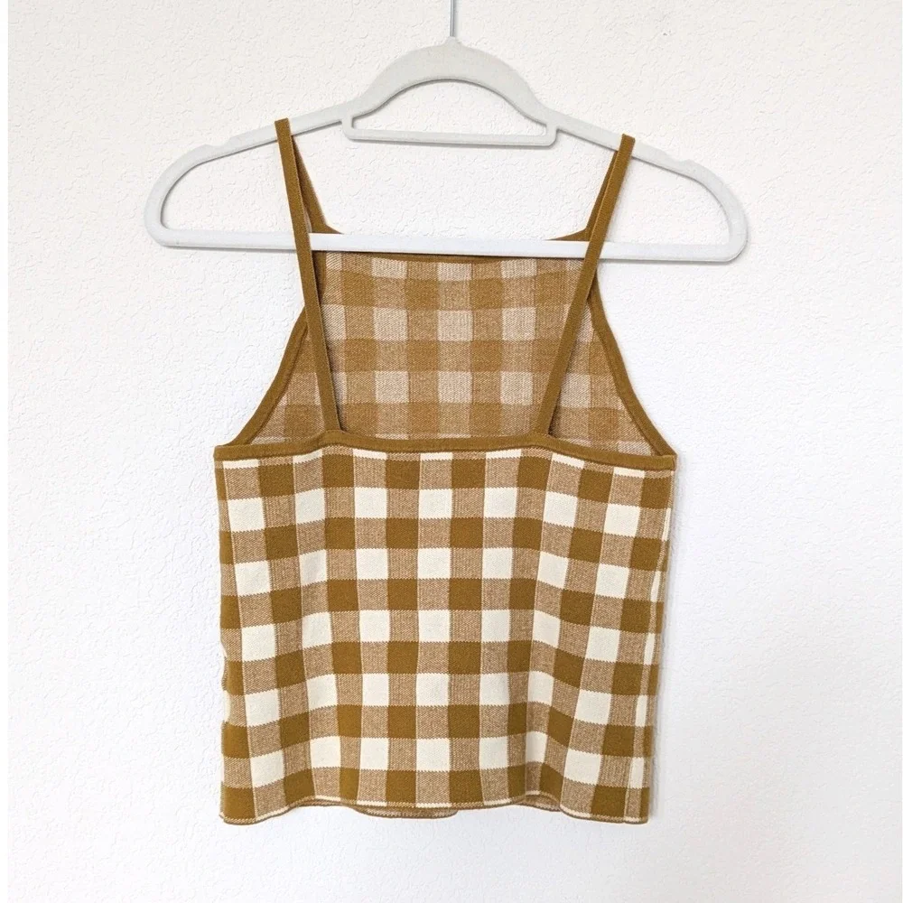 Madewell Gingham Sweater Tank Top Women S Yellow Retro Knit Halter Camisole - Picture 4 of 6